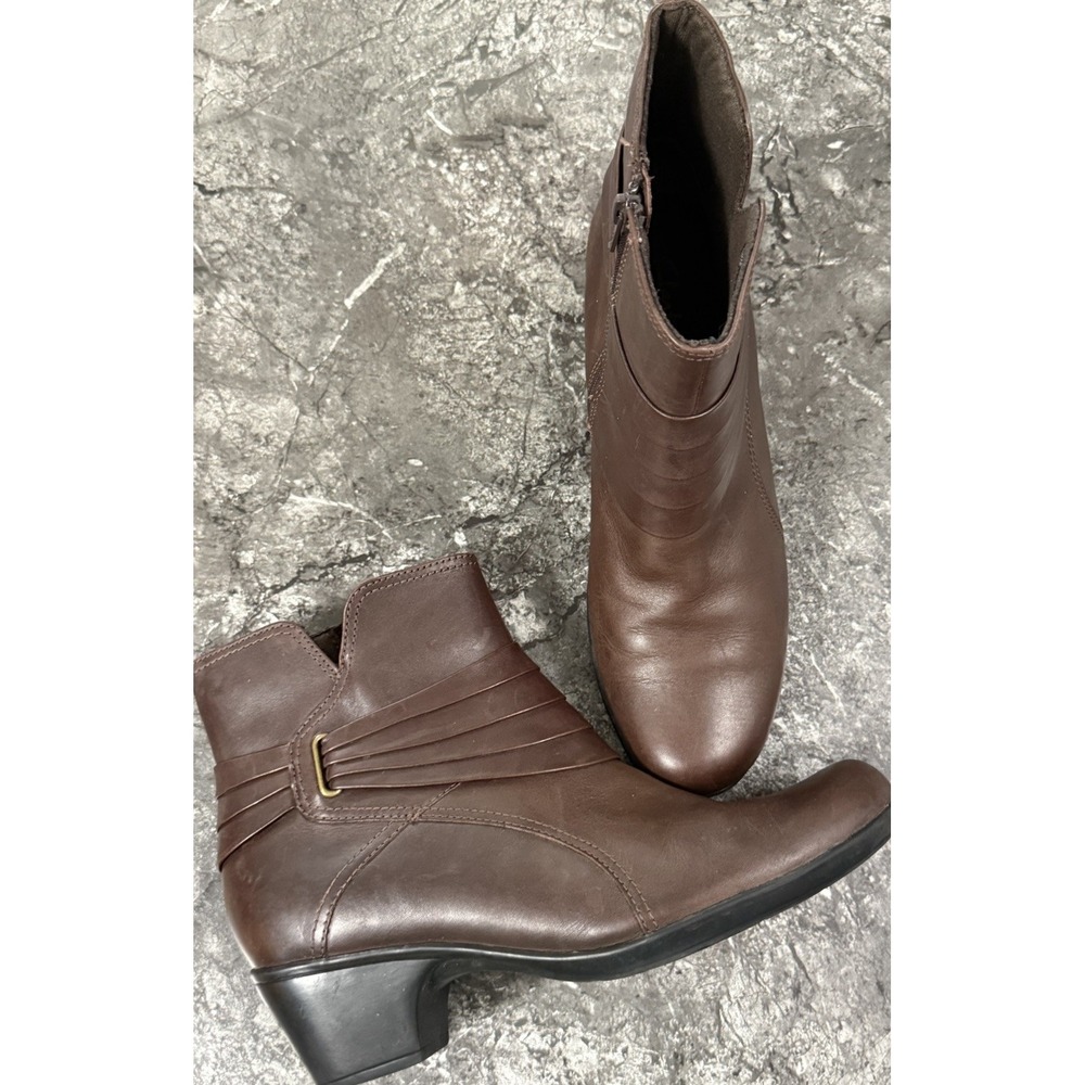 Clarks Bendables Womens Leather Zip Ankle Boots Low Heel Comfort Brown Sz 10M